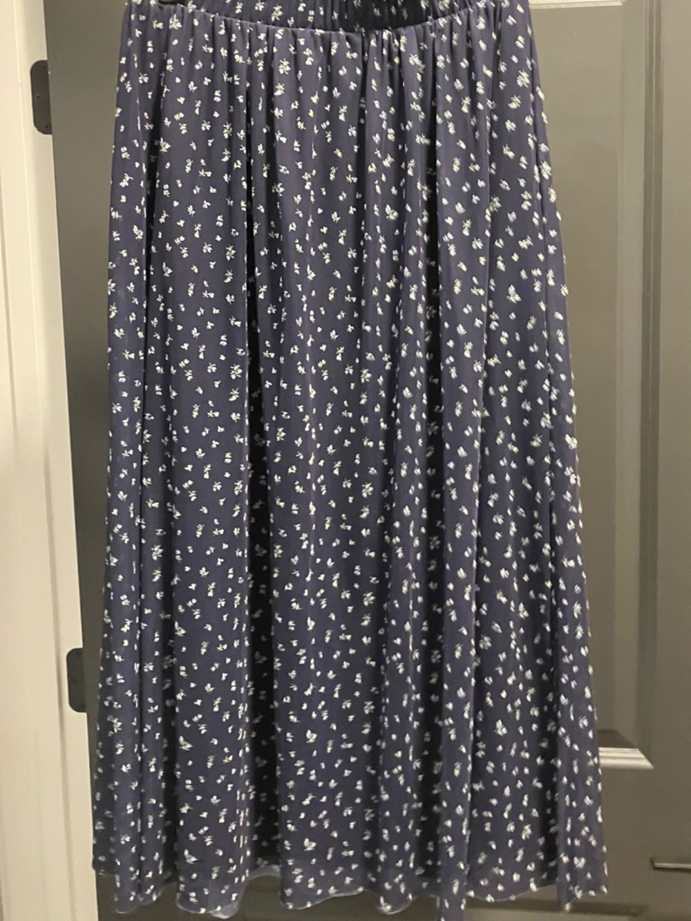 Navy Floral Skirt with Elastic Waist - Picture 6 of 7